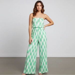 Fantastic Fawn Green and White Patterned Jumpsuit